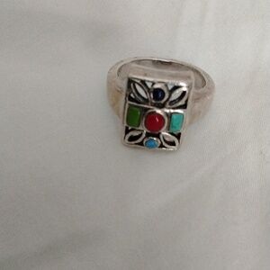 Vintage Sterling Silver, Multi Gemstone Ring.